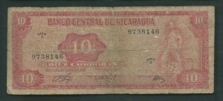 Nicaragua 1972 10 Cordobas P 123 Circulated