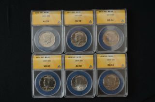 7 Kennedy Graded Half Dollars For (2) 1971 P,  (2) 1972 P (2) 1974 P,  And 1974 D