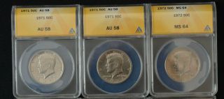 7 Kennedy Graded Half Dollars for (2) 1971 P,  (2) 1972 P (2) 1974 P,  and 1974 D 2