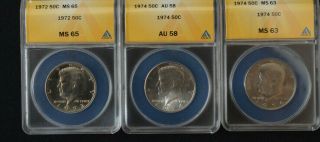7 Kennedy Graded Half Dollars for (2) 1971 P,  (2) 1972 P (2) 1974 P,  and 1974 D 3