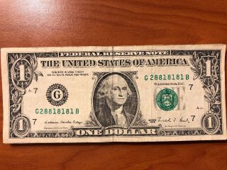 - Repeater Almost Fancy Notes $1 Dollar Bill In Serial Number