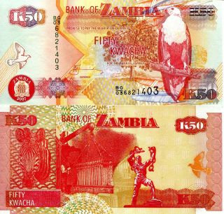 Zambia 50 Kwacha Banknote World Paper Money Unc Currency Pick P - 37f Bird Eagle