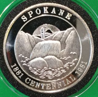 1981 Spokane Washington Centennial Clock Tower 1 Troy Oz.  999 Fine Silver Round