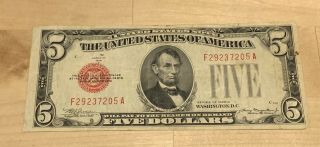 1928c Five Dollar $5 Bill Large Red Seal F29237205a