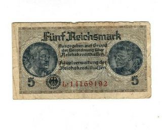 Xxx - Rare 5 Reichsmark Third Reich Nazi Banknote Ww Ii In Ok Con 8 No