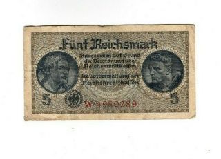 Xxx - Rare 5 Reichsmark Third Reich Nazi Banknote Ww Ii In Ok Con