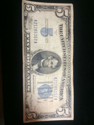 1934 A $5 Five Dollar Silver Certificate Blue Seal Note
