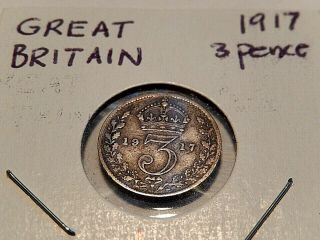 (4) Great Britain Silver Coins;two 3 Pence 1909 & 1917; Two 1921 One Florin Each