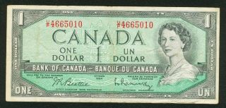 1954 $1 Dollar Bank Note Bank Of Canada Beattie - Rasminsky Prefix U/p