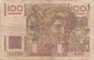 100 Francs Vg Banknote From France 1948 Pick - 128b