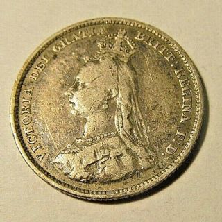 1887 Uk Queen Victoria Silver Shilling Coin