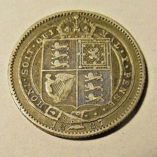 1887 UK Queen Victoria Silver Shilling Coin 2
