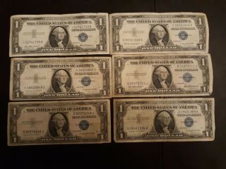 (2) Star Notes $1 (4) One Dollar Silver Certificate U.  S.  Currency Blue Seal