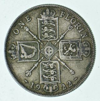 Silver 1922 Great Britain Florin Km 817a George V Crowned Shields 807