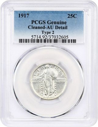 1917 Type 2 25c Pcgs Au Details (cleaned) - Standing Liberty Quarter