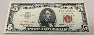 U.  S.  - $5.  00 (five Dollar) Red Seal Bill | Year: 1963