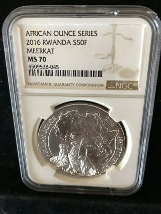 2016 MS70 Rwanda 1oz Silver 50 Francs Meerkat NGC UNC African Ounce Series 2