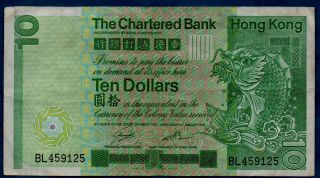 Hongkong Chartered Banknote 10 Dollars 1981 Vf