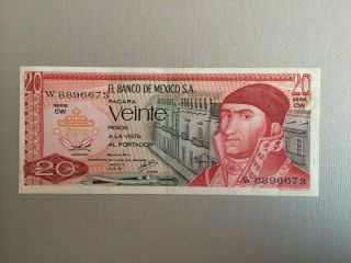 20 Peso Mexico Banknote 1977 Cir Morelos Ser Cwmexico Banco De Mexico