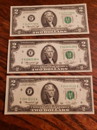 3 1976 Uncirculated Two Dollar Bill Crisp $2 Federal Reserve Note