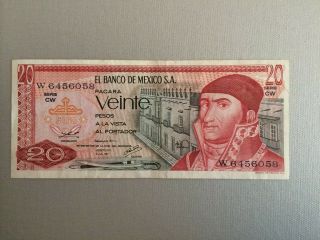20 Peso Mexico Banknote 1977 Cir Morelos Ser Cw Mexico Banco De Mexico