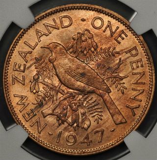 1947 NGC MS65RB ZEALAND PENNY 2