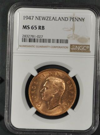 1947 NGC MS65RB ZEALAND PENNY 3