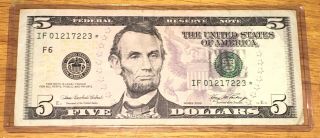 2006 $5 Five Dollar Star Note / Error Note.  If01217223