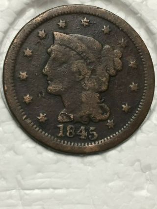 1845 Braided Hair Type U.  S.  Large Cent " Brothel Token " 1845 1c Adults