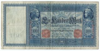 Germany 100 Mark 1909 Reichsbanknote Circulated German Currency Banknote