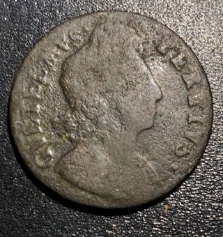 1700 British Early Colonial America Copper Halfpenny 1/2 P William Iii Rare Coin