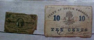 1863 State Of South Carolina 10 Cent Note - 1863 Fractional 3 Cent Note