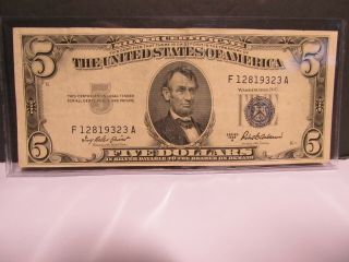 1953 - A $5 Five Dollar Bill Blue Seal Note Better Than Ave.