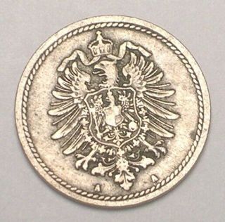 1874 A German Germany 5 Pfennig Eagle Coin Vf