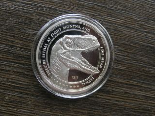 Jurassic Park 25th Anniversary Coin Silver Plated Velociraptor Dinosaur Fossil