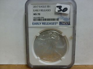 2017 $1 American Silver Eagle Ngc Ms70 Early Releases Blue Label