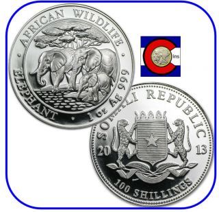 2013 Somalia (somali Republic) Elephant 1 Oz Silver Coin In Capsule