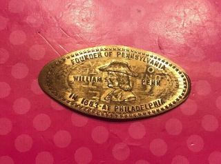 William Penn Founder Of Pennsylvania 1683 Elongated Pressed Penny Copper