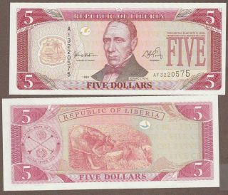 Km 21 - 1999 Liberia 5 Dollar Note Unc