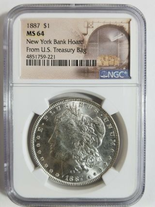 1887 Ngc Ms64 Morgan Silver Dollar - York Bank Hoard From Us Treasury Bag