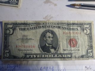 1963 5 Dollar Red Seal Bill Circulated