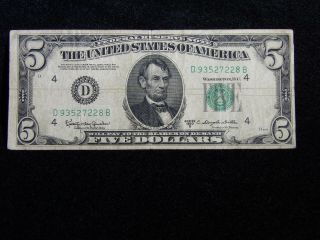 1950 - D $5 Five Dollar Federal Reserve Note Bill Us Currency