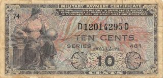 Usa / Mpc 10 Cents 1948 Series 481 Plate 74 Circulated Banknote M2