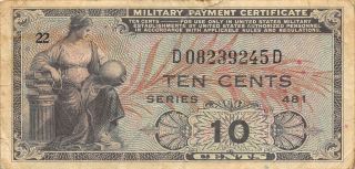Usa / Mpc 10 Cents 1948 Series 481 Plate 22 Circulated Banknote M2