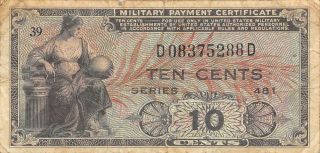 Usa / Mpc 10 Cents 1948 Series 481 Plate 39 Circulated Banknote M2