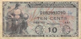 Usa / Mpc 10 Cents 1948 Series 481 Plate 30 Circulated Banknote M2