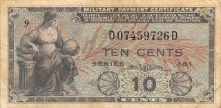 Usa / Mpc 10 Cents 1948 Series 481 Plate 9 Circulated Banknote M2