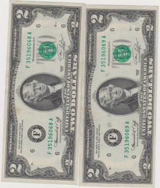 2 consecutively 1976 $2 FEDERAL RESERVE NOTES from the Bank of Atlanta,  Ga 2