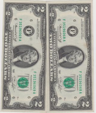 2 consecutively 1976 $2 FEDERAL RESERVE NOTES from the Bank of Atlanta,  Ga 3