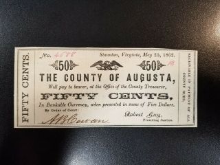 1862 The County Of Augusta 50 Cents - Virginia